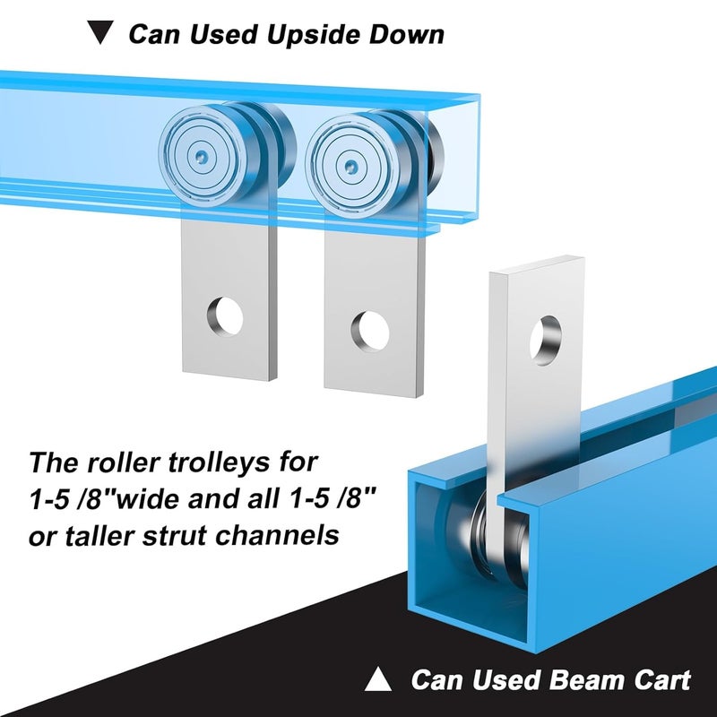 EASGIU 2 Wheel Trolley Assembly Rollers for 1-5/8" Wide Strut Channel - Garage Pulley System Hoist System (Silver-2 Pack) - Image 5